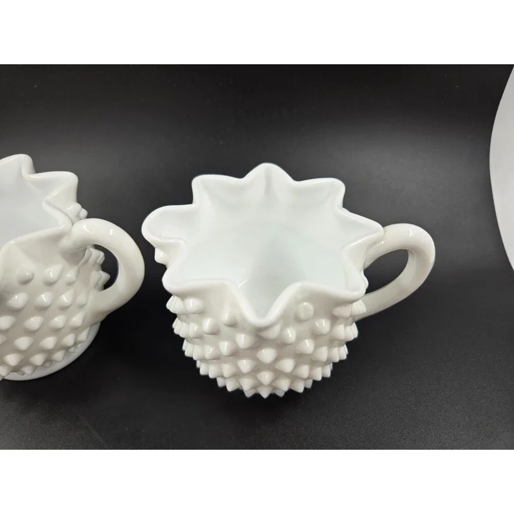 Fenton Cream & Sugar Set Vintage 1950s Hobnail White Milk Glass